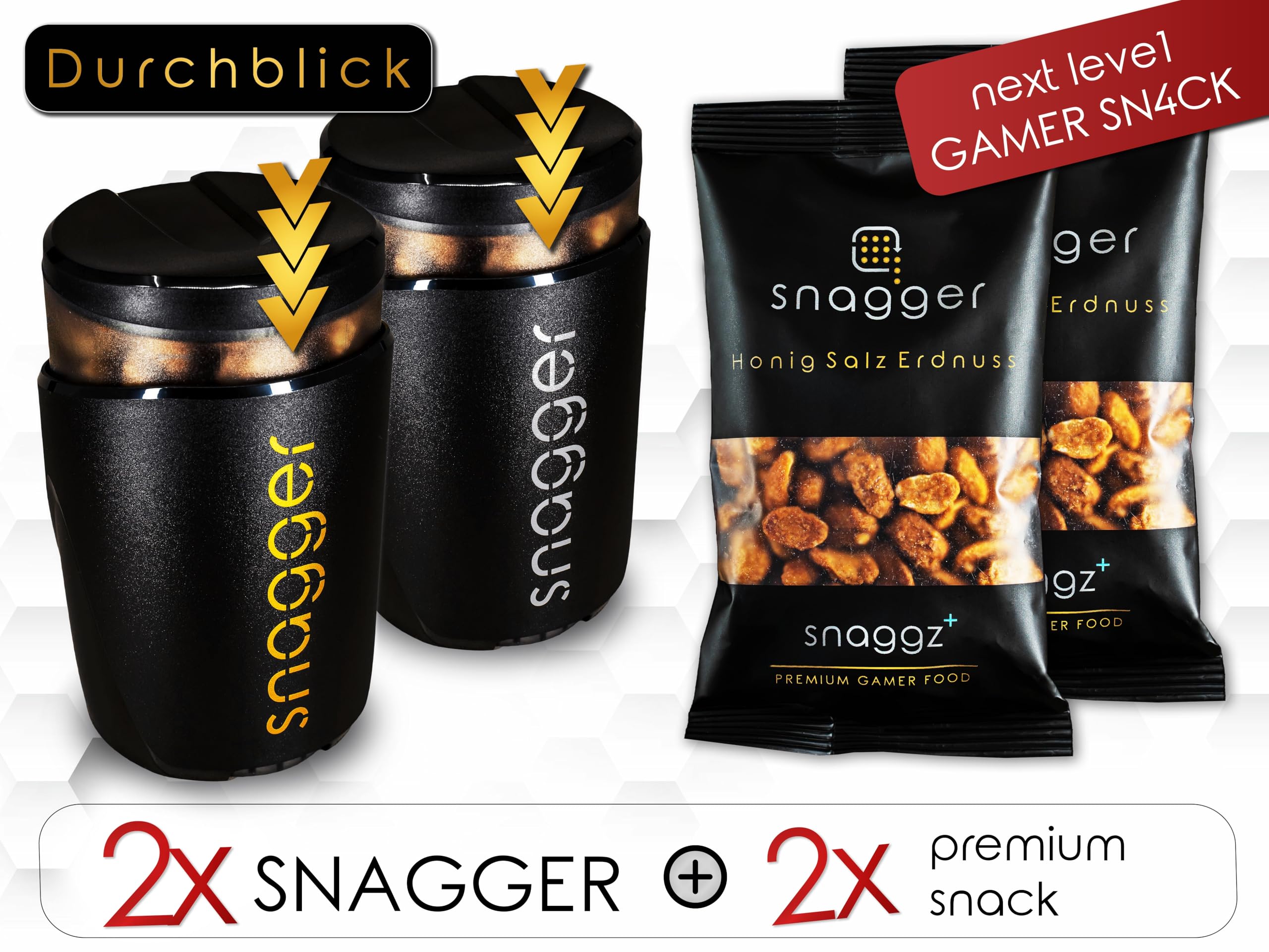 snagger Double Pack Gamer Snack Dispenser Clean Hands for Snacking Peanuts NicNacs M&M's Gift Gifts for Men Women Made in Germany (Double Pack Gamer) - Image 2
