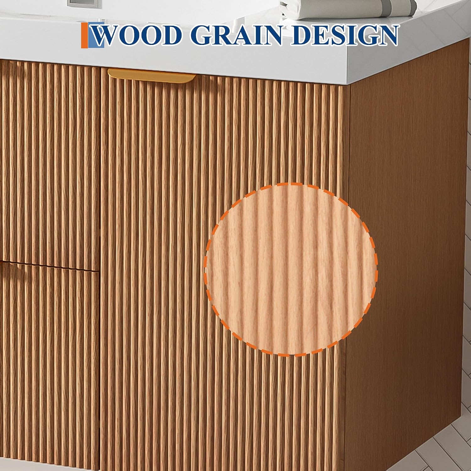 42 inch Bathroom Vanity with Sink Combo, Floating Single Sink Bathroom Vanities with SMC Resin Top, MDF Cabinet with Solid Wood Frame, Wall-Mounted Vanities for Small Bathrooms (42''-Wood)