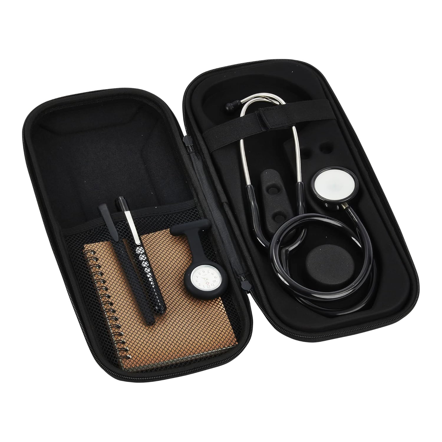 Stethoscope Bundle | Includes Dual Head Stethoscope, Fob Watch, Pen Torch, Hard Shell Case, Pen and A6 Note Pad | For Nurse, Dentist, Medical Students and Professionals