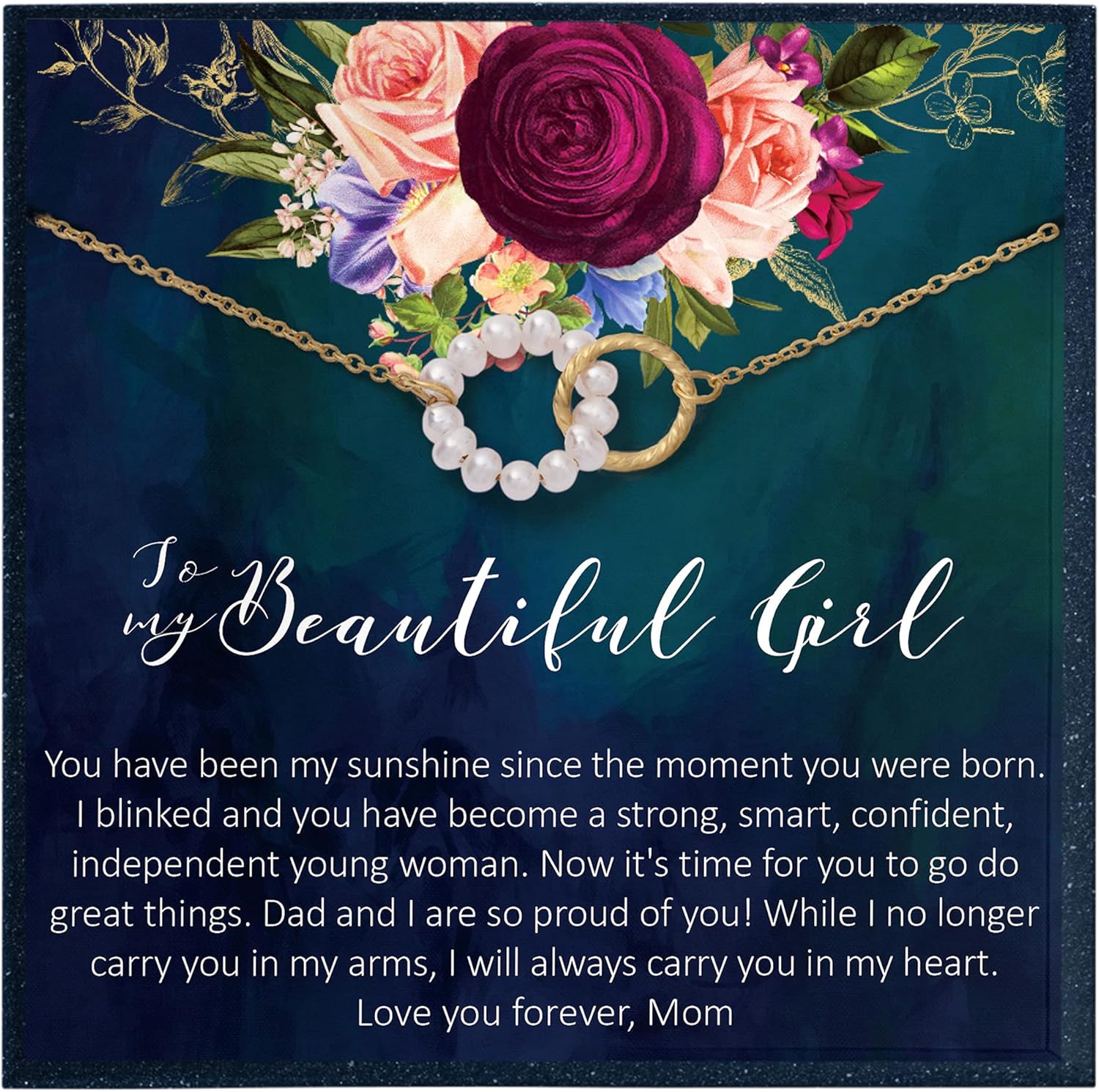Grace of Pearl To My Beautiful Girl Necklace Gift for Daughter Graduation Gift from Mom and Dad to Daughter Gift from Parent Daughter Jewelry