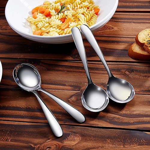 Miniatura 6 de KEAWELL Cucharas de sopa premium de 7.3 pulgadas con mango de gancho, juego de 4, acero inoxidable 1810, cuenco hondo, perfectas para ramen, pho,