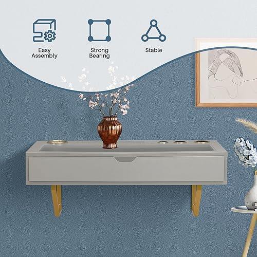 Miniatura 6 de ALIMORDEN Estante flotante con cajón, cajón flotante para baño, escritorio blanco montado en la pared, cajón extraíble, superficie de 31 pulgadas,