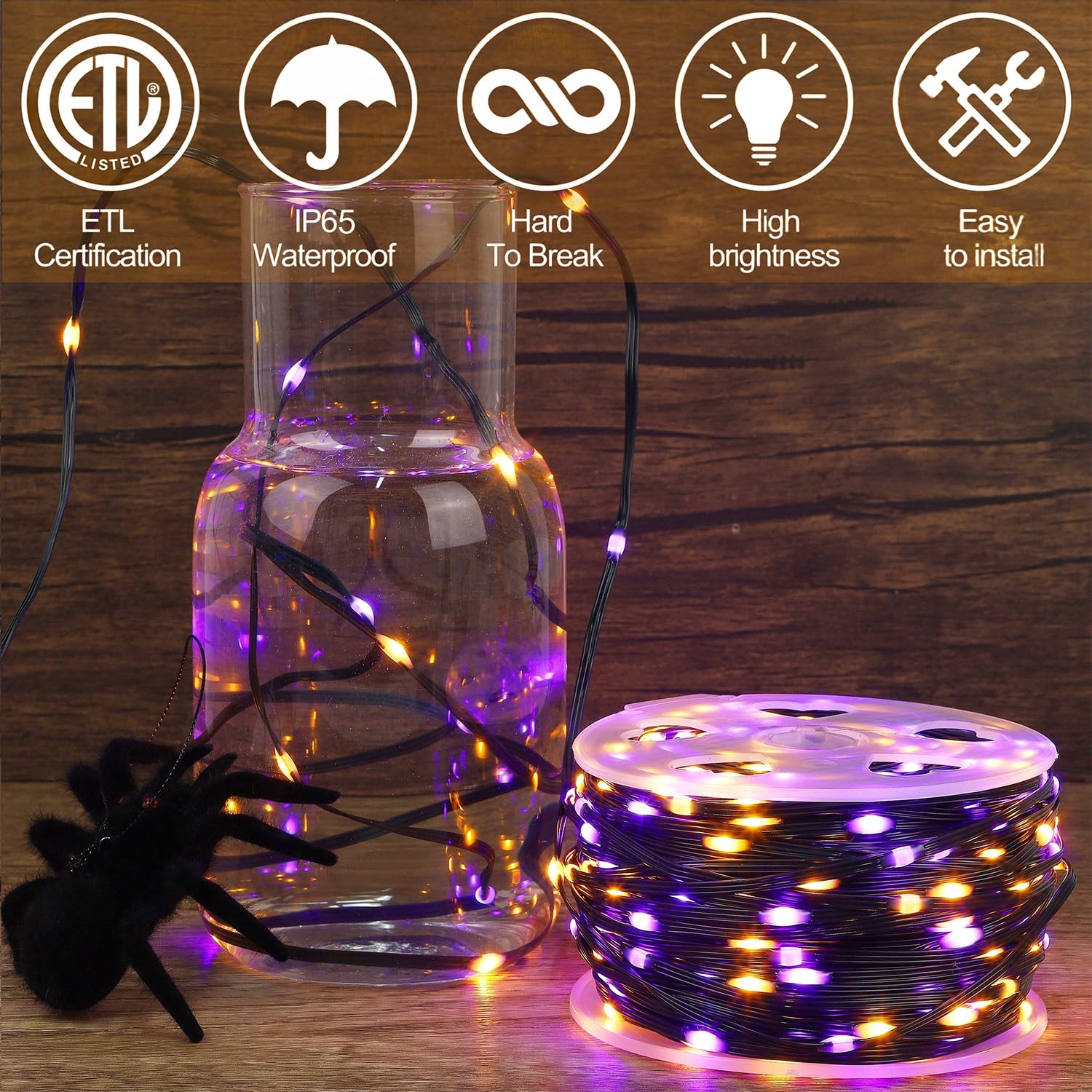 WATERGLIDE Guirlande lumineuse d'Halloween extra longue de 1000 m, 1 000 LED d'extérieur en fil de cuivre PVC vert, 8 modes, étanche pour décoration d'arbre