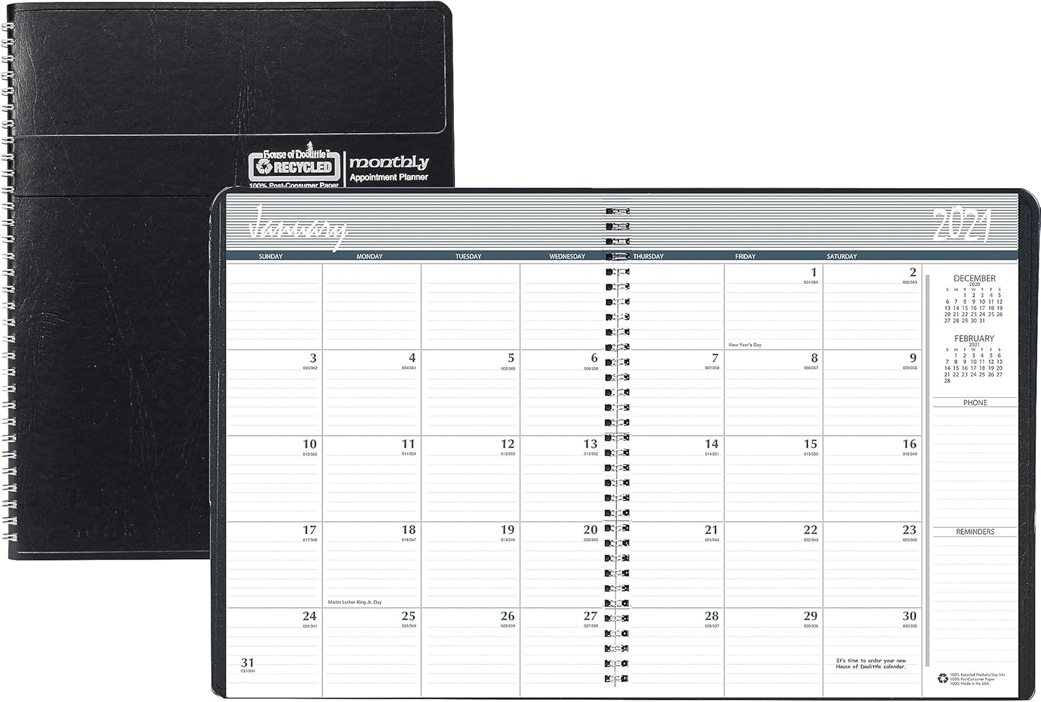 House of Doolittle 2021 Calendar Planner, Monthly, Black Cover, 8.5 x 11 Inches, December - January (HOD26202-21)