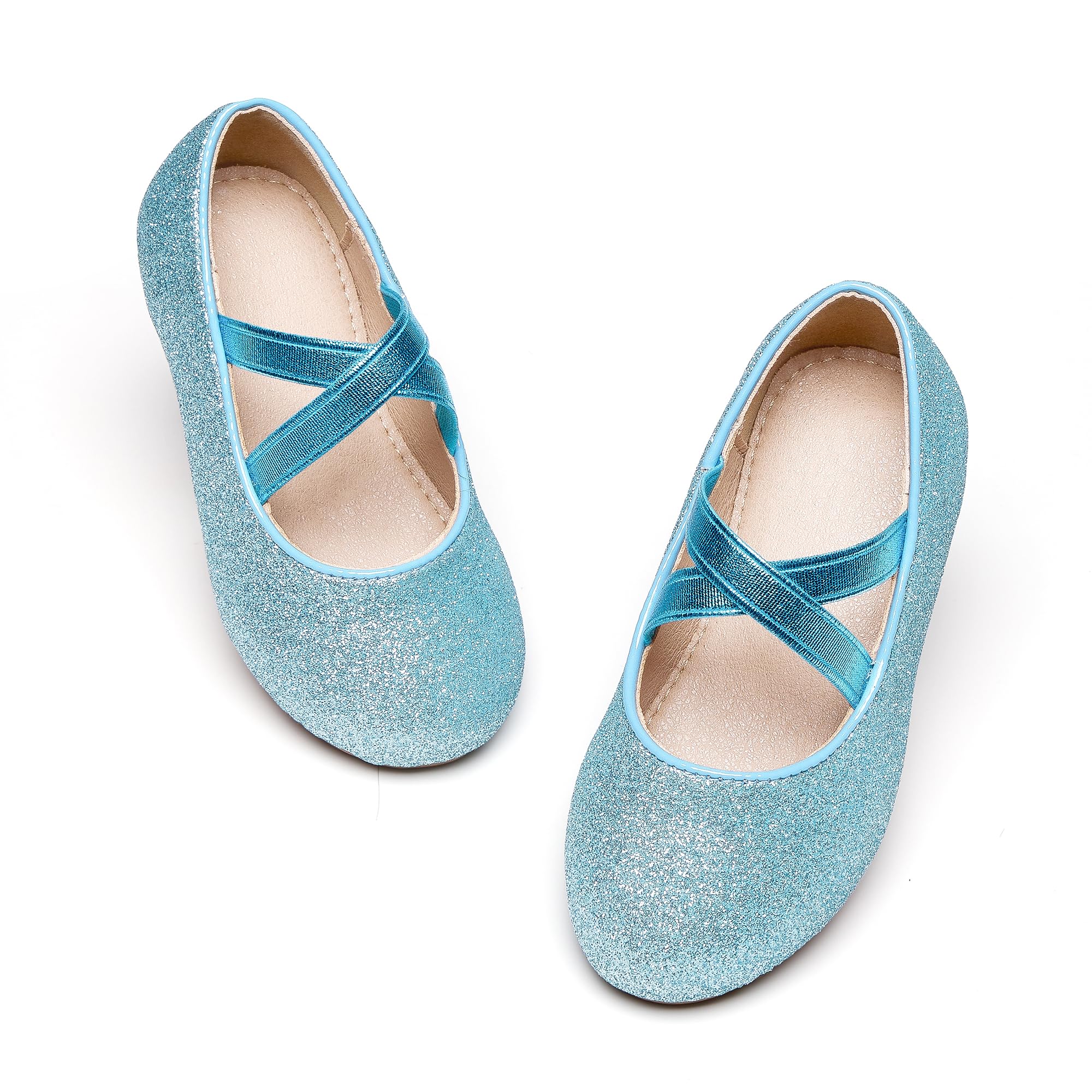 Otter MOMO Toddler/Little Girls Flower Girl Ballerina Flats Blue Shoes Size 2 School Party Glitter Dress Shoes