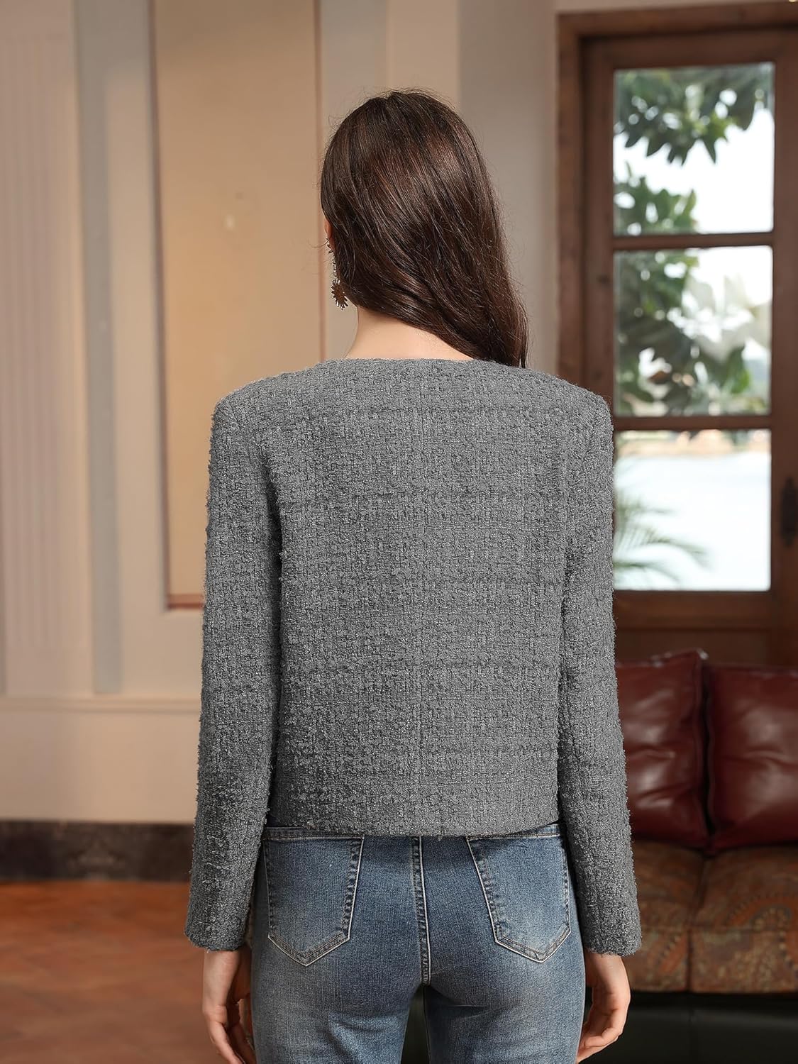 M.Infisavo 2026 Women Cropped Tweed Blazer Woolen Boucle Jackets Spring Fall Winter Elegant Business Casual Outfits - Image 3