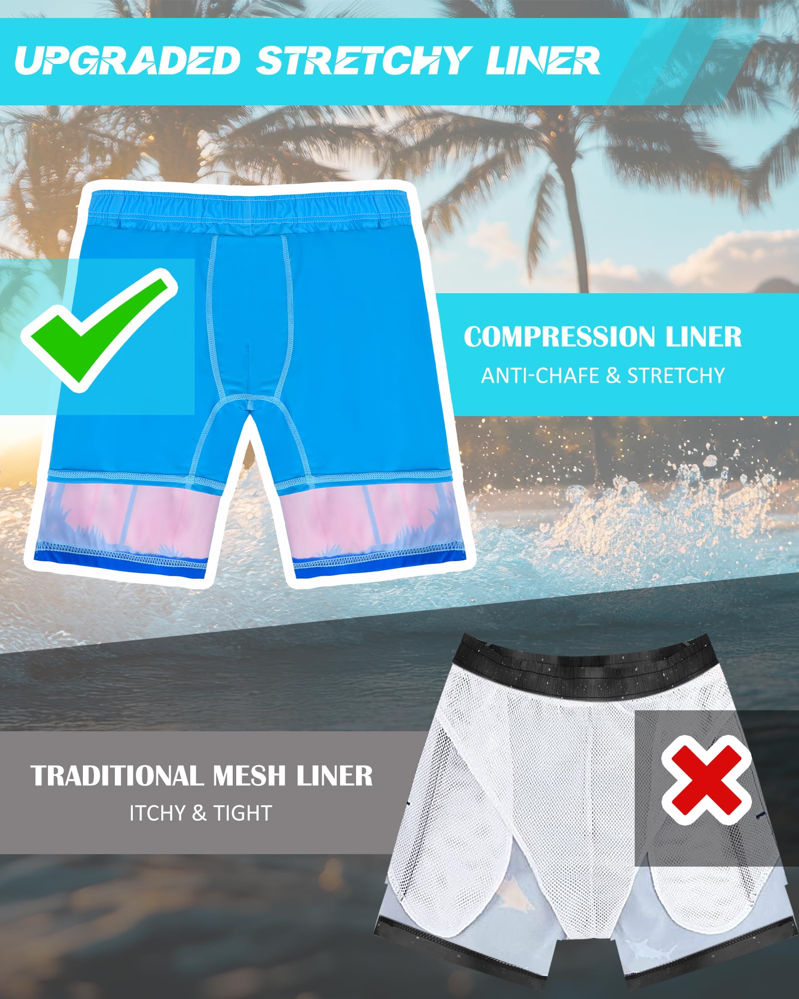 Maillot de bain pour garçons avec doublure de compression - Séchage rapide - Maillot de bain pour garçons - Short de plage