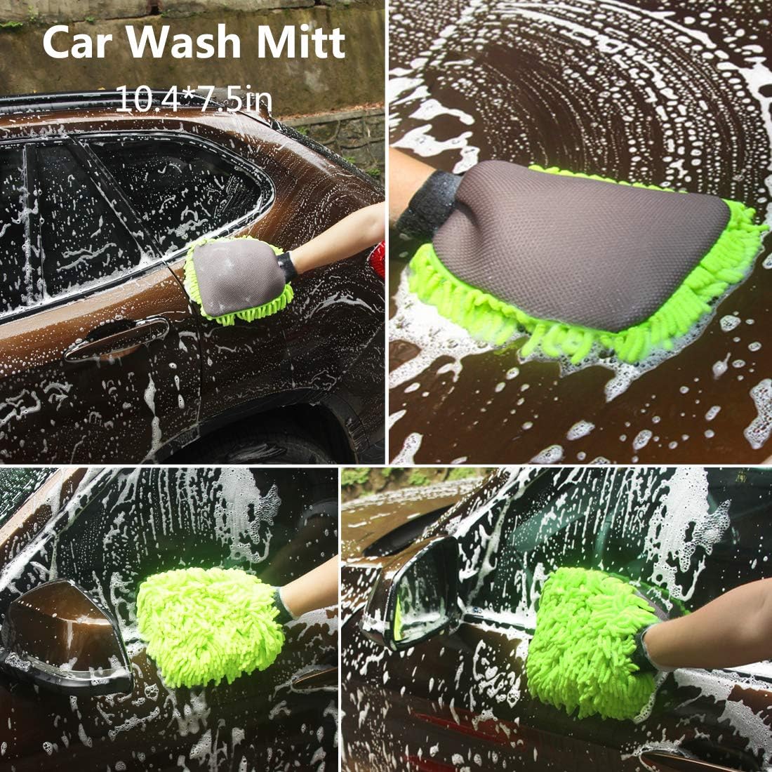 Konpard 9Pcs Car Wash Kit with Tool Box Car Wash Mitt-Wash Sponge-Tire Brush -Window Water Blade Brush(9PCS)