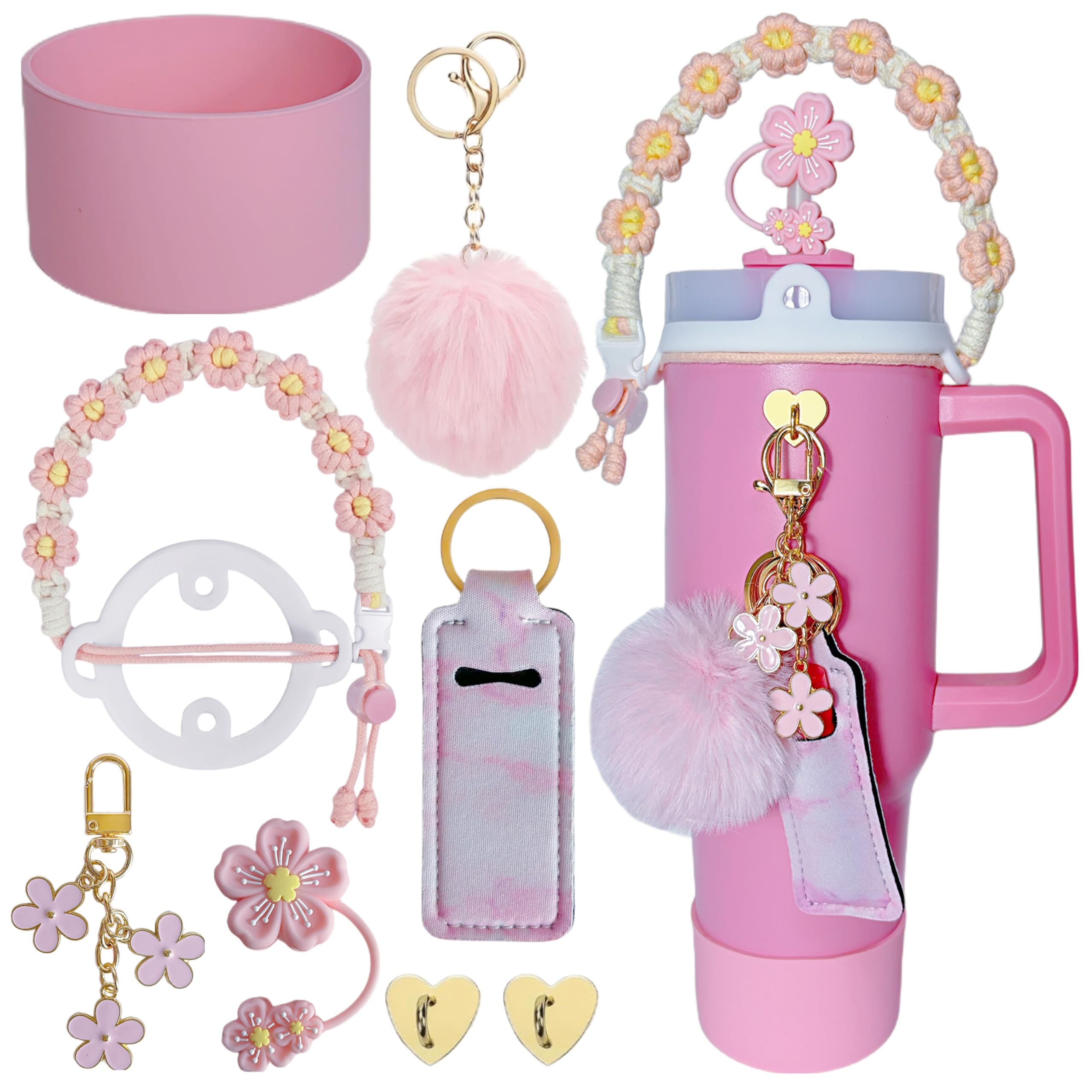 Stanley Cup Zubehör Set – Inkl. Boho-Gurt, Silikonstiefel, Strohhalm-Deckel, Anhänger & Pompons Für 1,2 L Becher