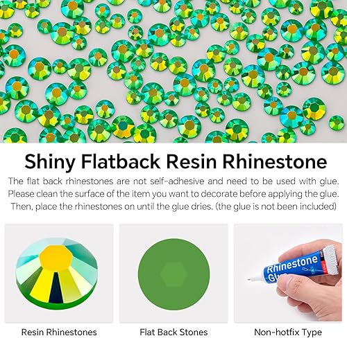 Miniatura 4 de Diamantes de imitación AB verdes a granel, 5000 unidades de diamantes de imitación redondos de gelatina AB con parte trasera plana, gemas de cristal