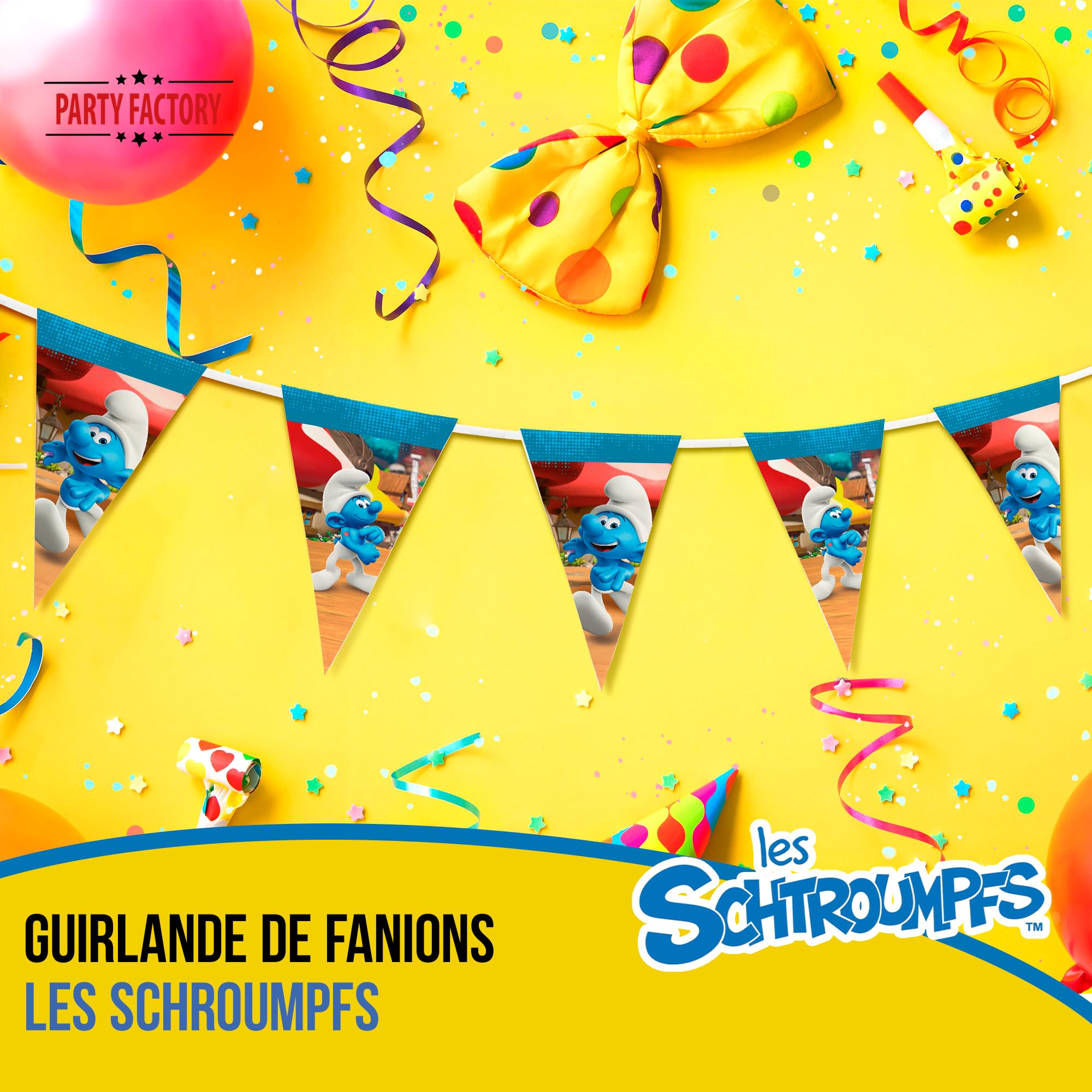 Kit Décoration Anniversaire Schtroumpfs 85 Pièces - Inclut Assiettes, Gobelets, Ballons, Nappe, Serviettes, Décorations - Pour 10 Enfants - 7