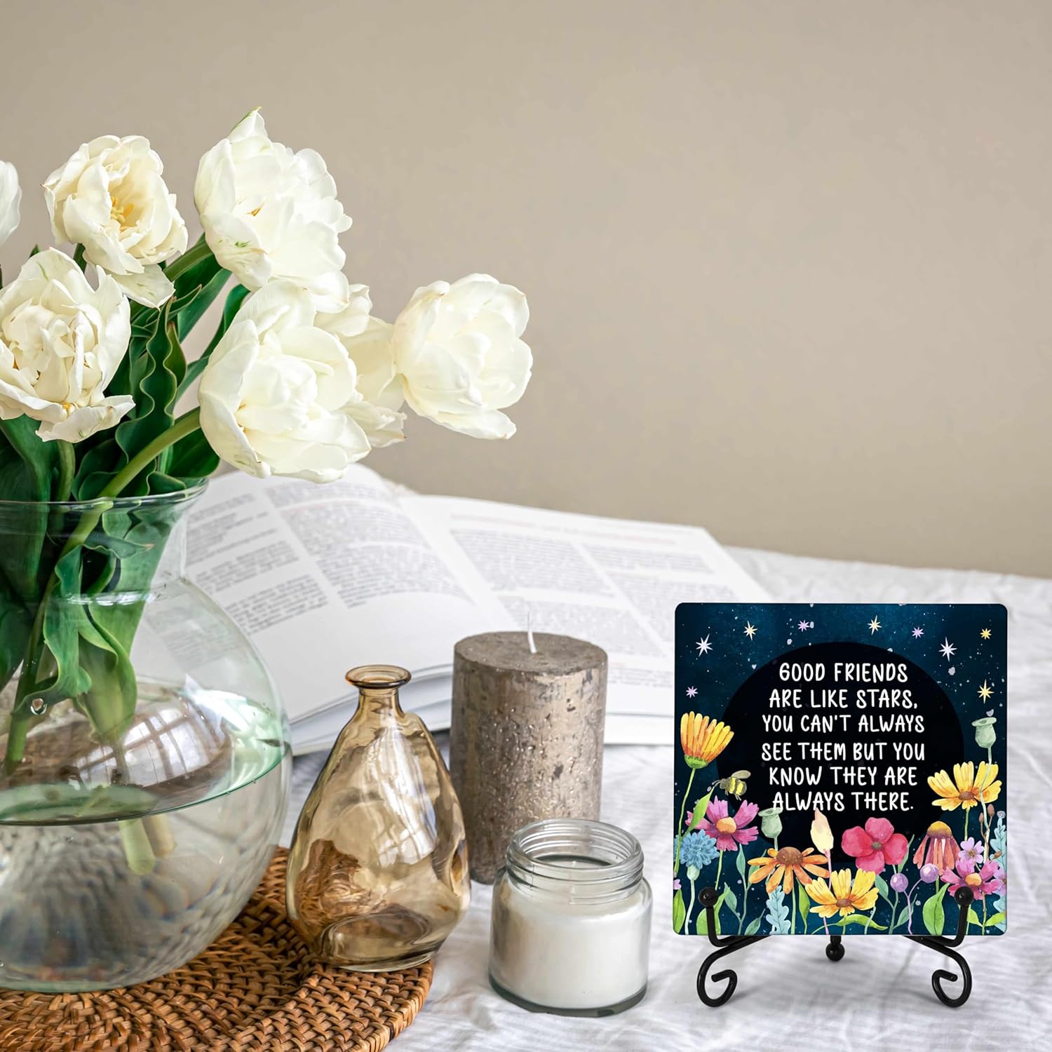 Friend Decor Desk Sign, Good Friends Are Like Stars Wood Sign, Gifts for Good Friends, Rustic Friendship Plaque Sign With Iron Stand, Farmhouse Home Office Decorations -69 - Image 3