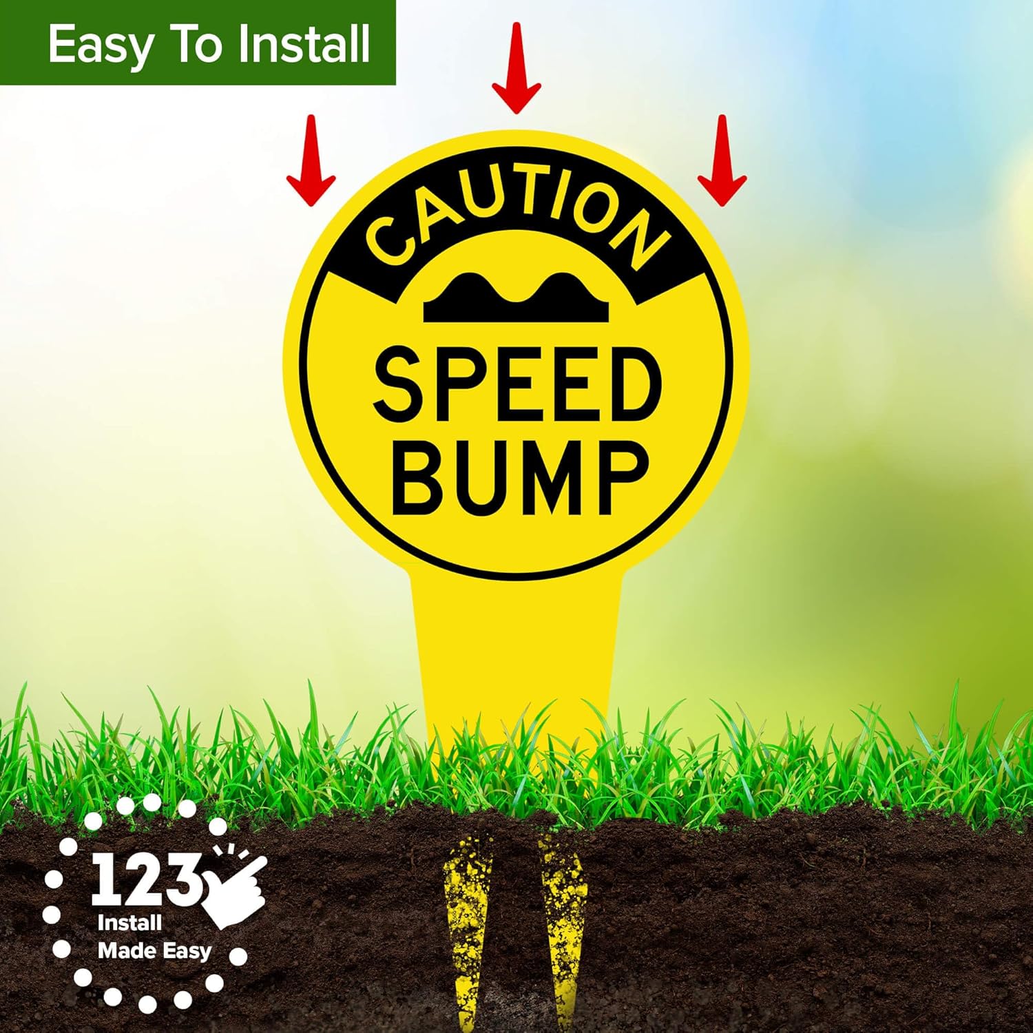 Caution Speed Bump Sign, 11"x21", Heavy Duty Integrated Ground Stakes, Indoor/Outdoor Use, Rust Free Aluminum Composite, Made in USA by My Sign center