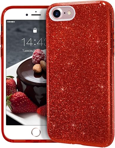 Amazon Com Mateprox Iphone Se 22 Case Iphone Se Case Iphone 8 Case Iphone 7 Glitter Bling Sparkle Cute Girls Women Protective Case For 4 7 Iphone 7 8 Se Red Cell Phones Accessories