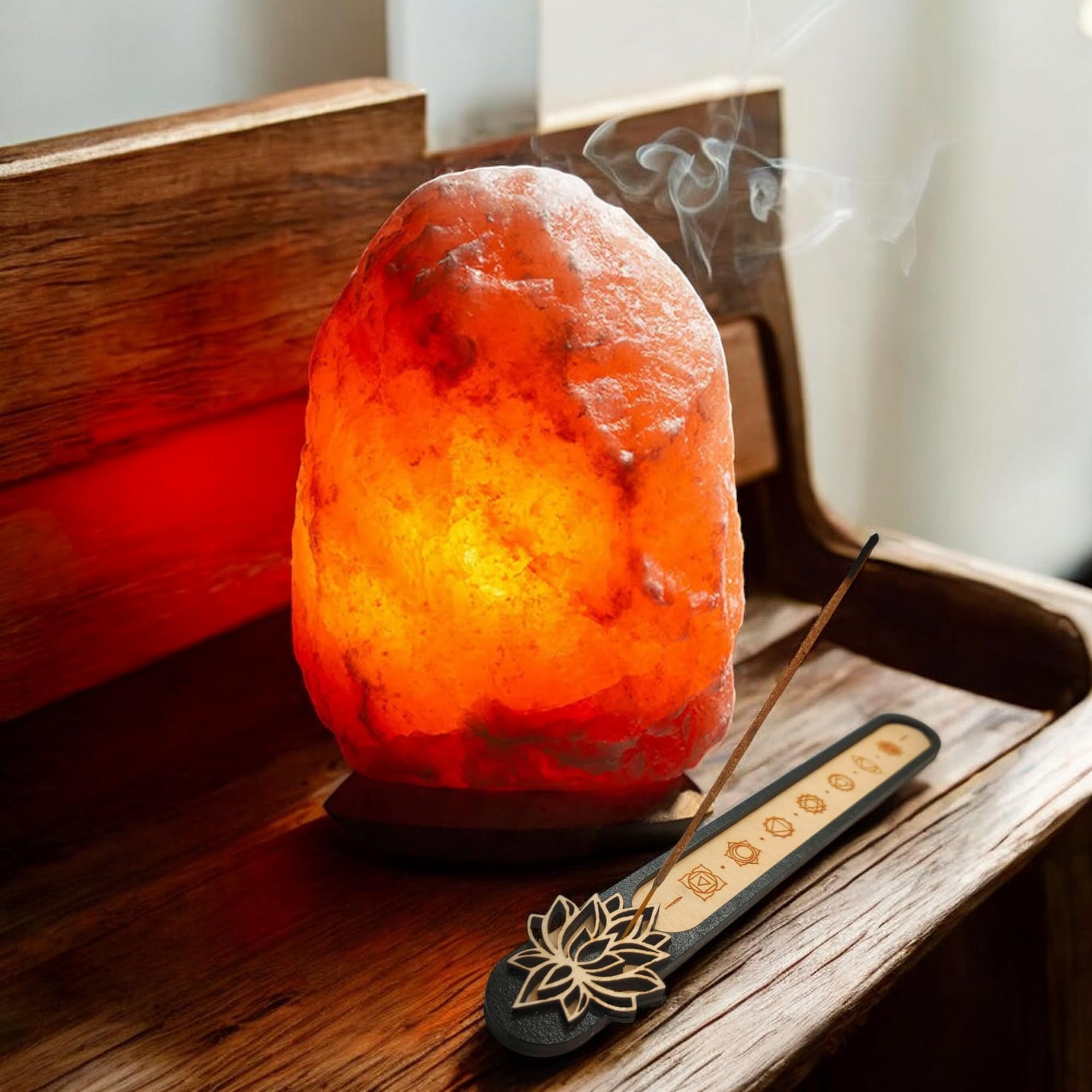 Rural Kart 1-2 Kg Natural Himalayan Salt LED Lamp- Table Lamp Electric - Vastu, Feng Shui, Home Decor, Healing Wood , Pack Of 1
