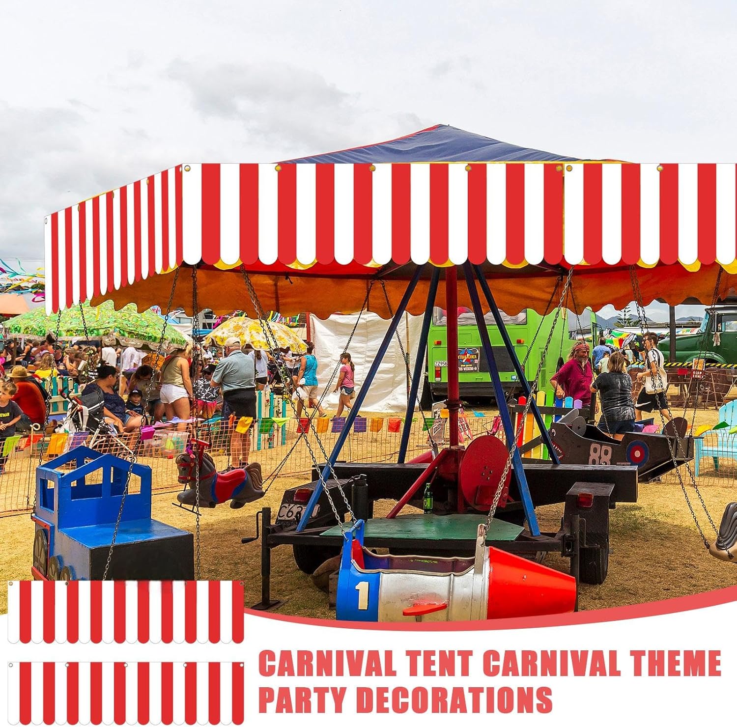 Preboun 12 Pcs Carnival Decorations Tent Christmas Circus Carnival Hanging Decorations Christmas Red White Striped Banner Circus Xmas Mardi Gras Theme Celebration Wall Games Props - Image 3