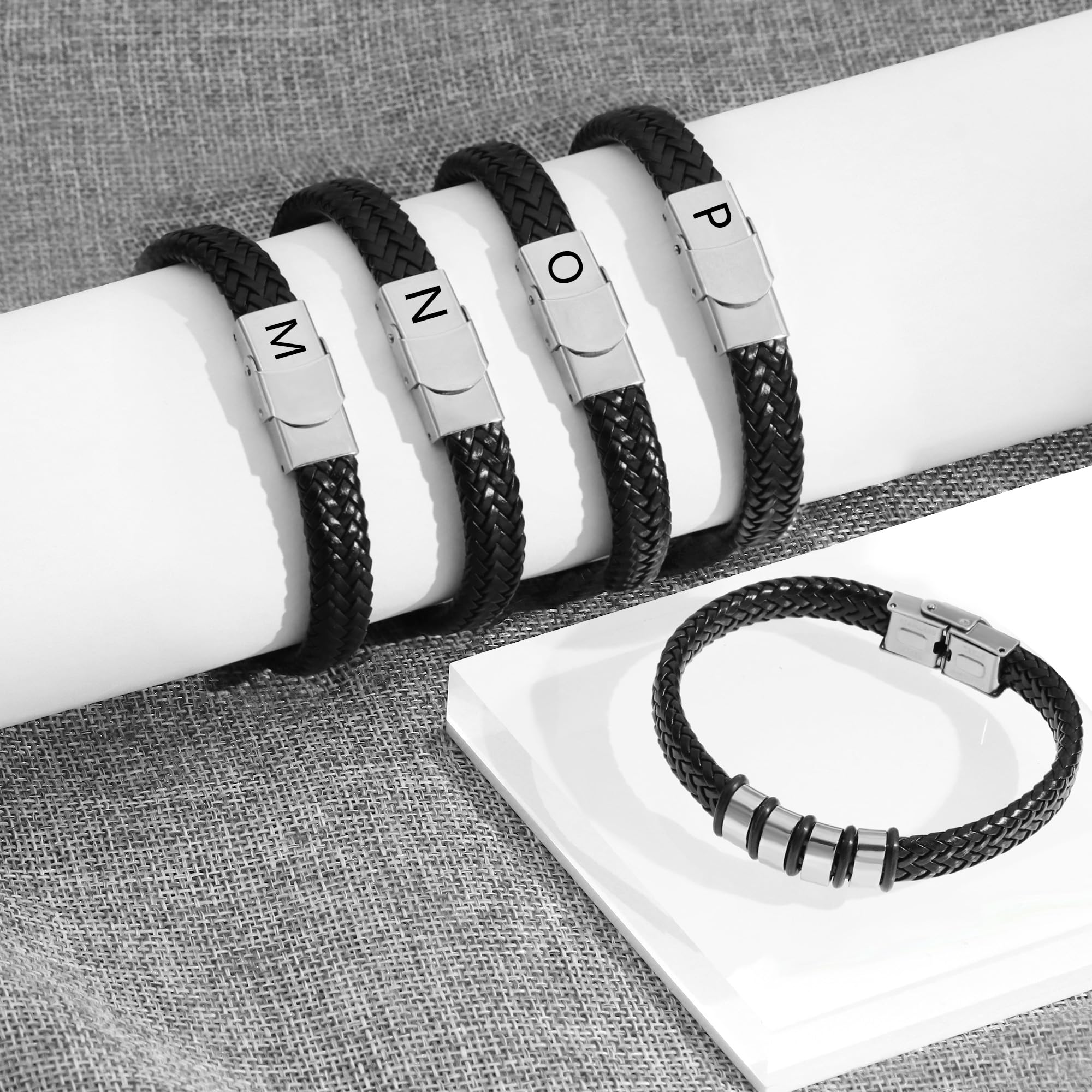 SAMINO Cuoio Nero 26 Bracciale Iniziale Per Il Mio Uomo Acciaio Inossidabile A-Z Lettera Charm Bracciale Intrecciato Per I Regali A Lui