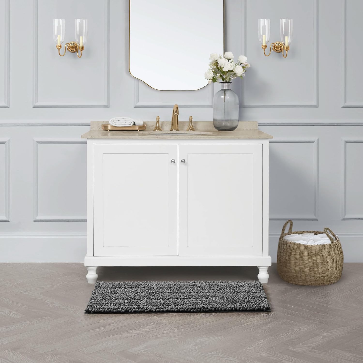 Laura Ashley – Astor Chenille Bath Mat | 100% Polyester | Premium Bathroom Décor | Machine Washable | TPR Backing | Measures 20” x 34” | Dark Grey