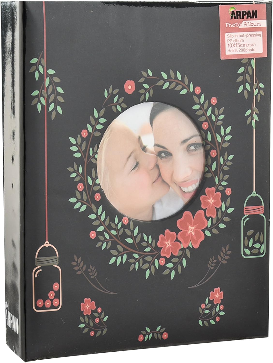 ARPAN Fashion Design 200 Holds Photo Album for 4"X6" Photo with Window (Black Floral)