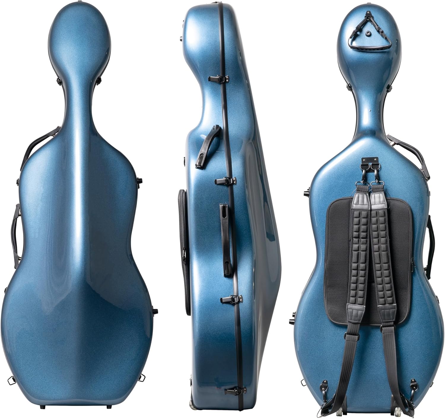 MI&VI CC-7002WB Classic Carbon Fiber Composite Cello Case (Full Size) 4/4 with Wheels | Carry Straps | 12.5lb Lightweight | Tough Shell (Blue + Bag)