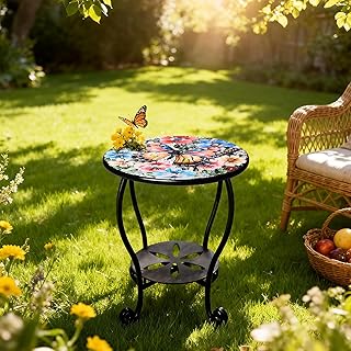 Outdoor Side Table Mosaic Patio Small End Table Metal Coffee Tea Accent ...