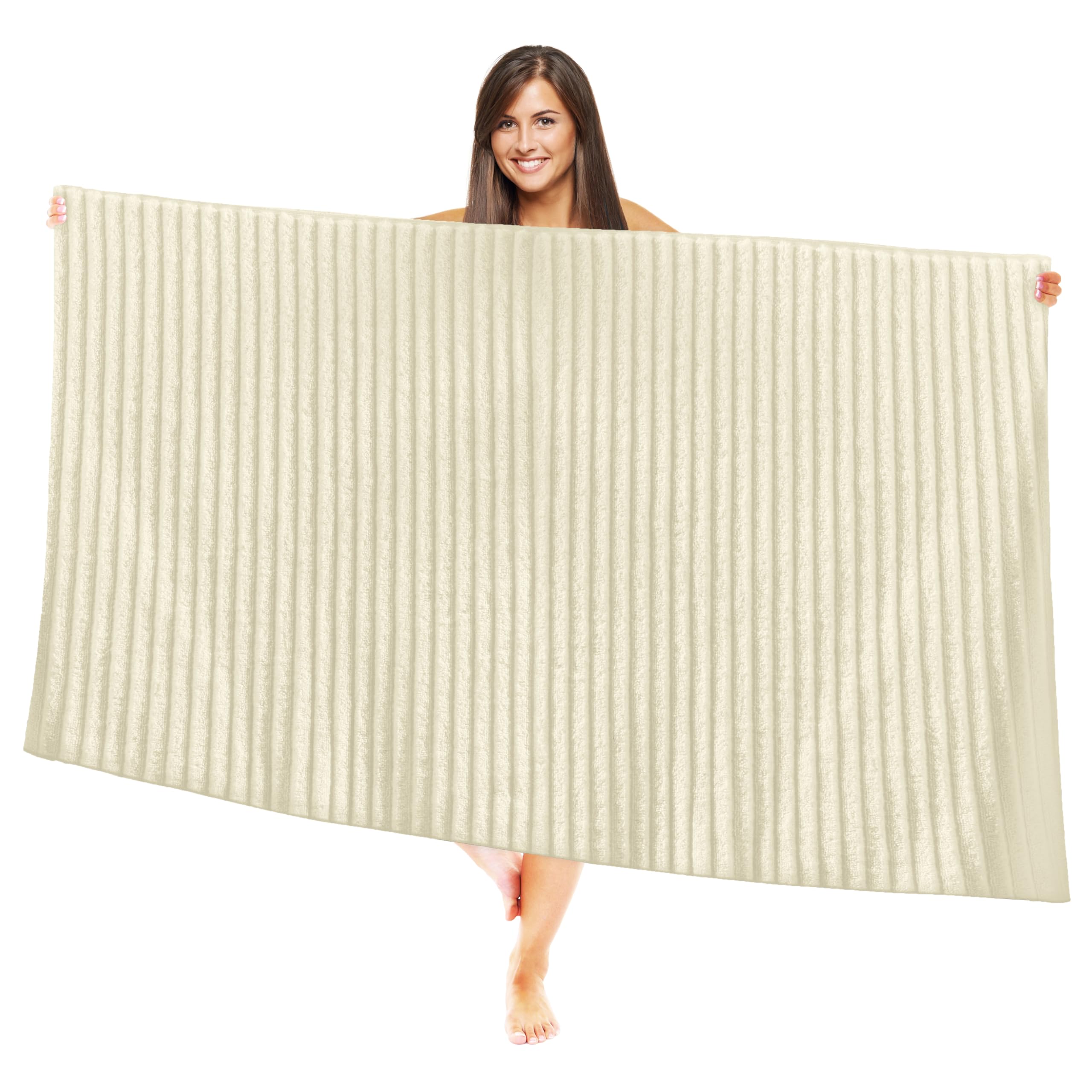 Elegant Comfort 100% Turkish Cotton Corduroy Ribbed Luxury Jumbo Bath Towel Ultra Soft - 35 x 70 Inch - Luxury Spa Premium Hotel Quality Highly Absorbent and Quick Dry Large Bath Towel, Ivory