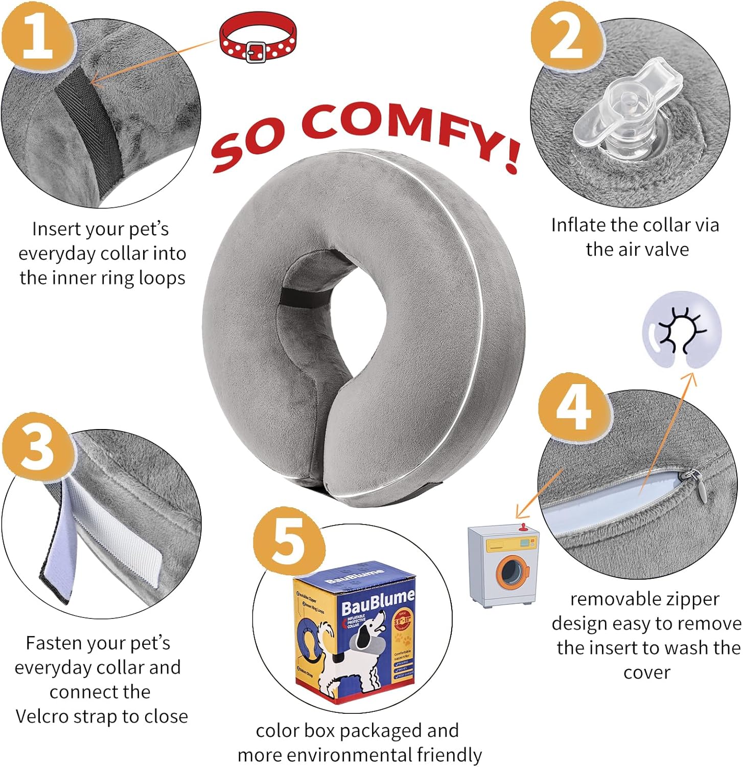 Inflatable Reflective Dog Cone Collar Alternative After Surgery,Doggie Recovery Dount Neck Ecollar,Adjustable Soft Dog Cone Collar for Small Medium Large Dogs (Grey, XXL)