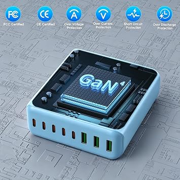 400 W USB C Charger Multiple GaN IV 8 Ports USB Charger Multiple 400 W 8-Port Fast Charger Compatible with MacBook Pro/Air iPad Pro/Air iPhone Android etc