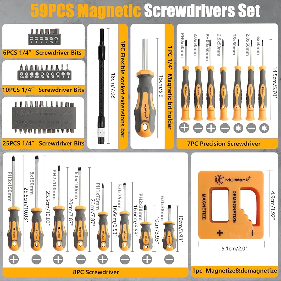 MulWark Magnetic Screwdriver Set with Case, Screw Driver Set Kit 59 Piece Includs Phillips, Hex, Pozidriv, Torx and Precision Screw Driver Set, Replaceable Screwdriver Bit Set for Men, Dad, Husband, image 4