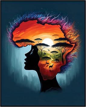 Posterizer 1 pcs - Abstract African Sunset Landscape & woman - Afro-American Art Collection - Inspirational Womens Art - Gifts for Women - 16x20 UNFRAMED Wall Art