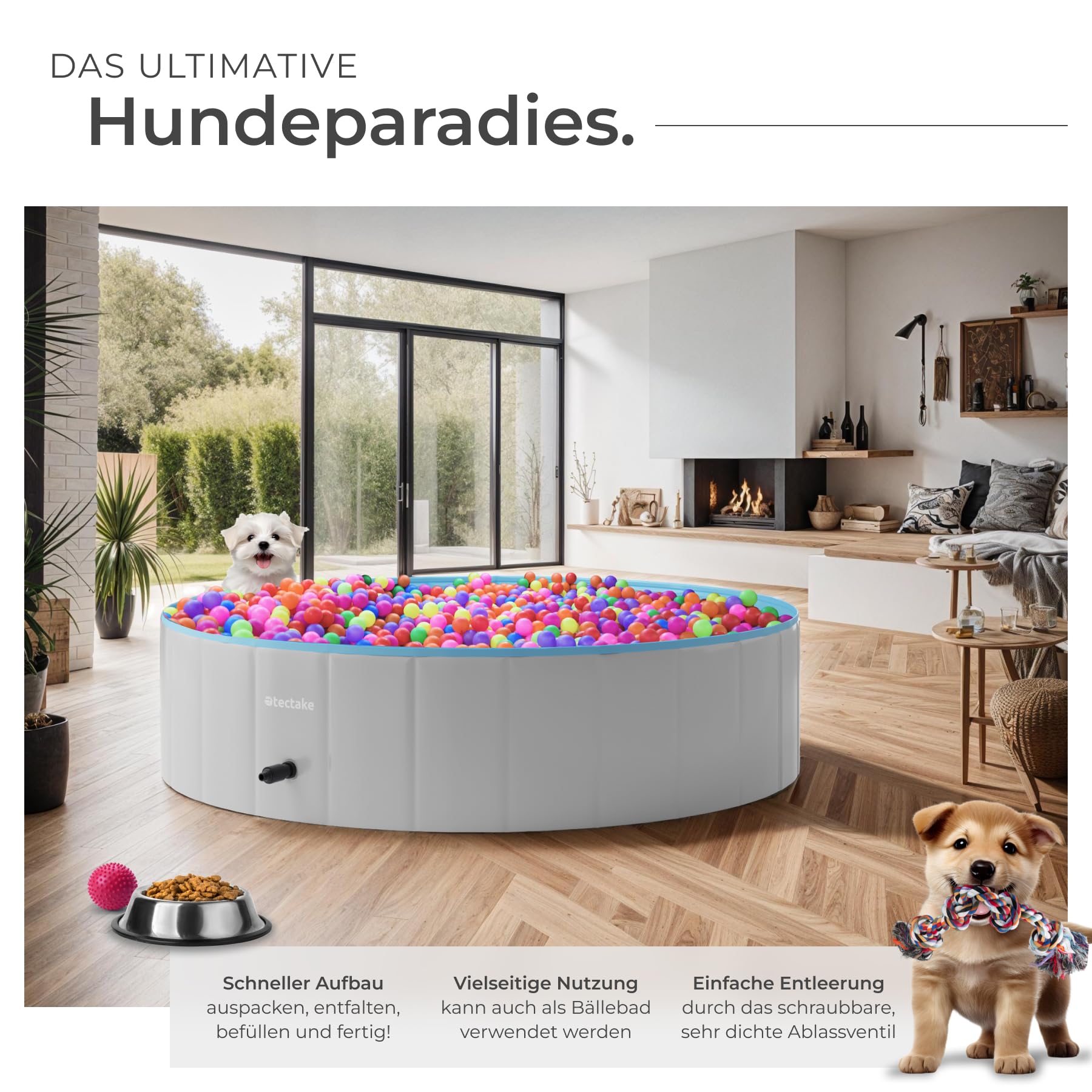 tectake® Swimming Pool, nutzbar als Planschbecken oder Bällebad für Hunde, Faltbare Badewanne, Hundepool, Hundewanne, Aufstellpool, Swimmingpool, Hundebadewanne, Bällebad Hunde - 120cm ⌀