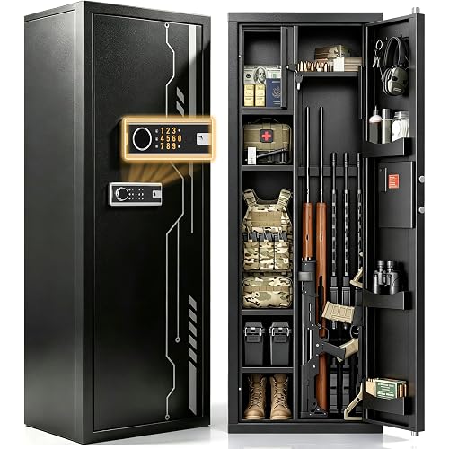 KAER 8-13 Gun Safe for Rifles, Gun Cabinet for Shotguns, Ammo Cabine with Upgraded Electronic Combination Lock & Built-in Safe & Removable Dividers, Rifle Safe for Home, Garage, Office