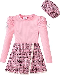 Girls Clothes Kids Fall Winter Outfits Puff Sleeve Top Girls Plaid Skirt Sets Casual