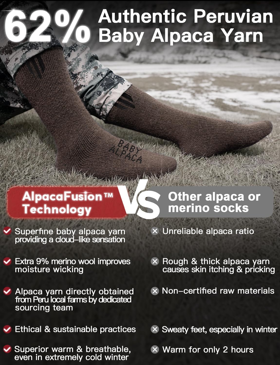 Alpaca Wool Heavyweight Thermal Boot Socks Hunting Hiking Working Thick Cold Weather Cushioned - Image 3