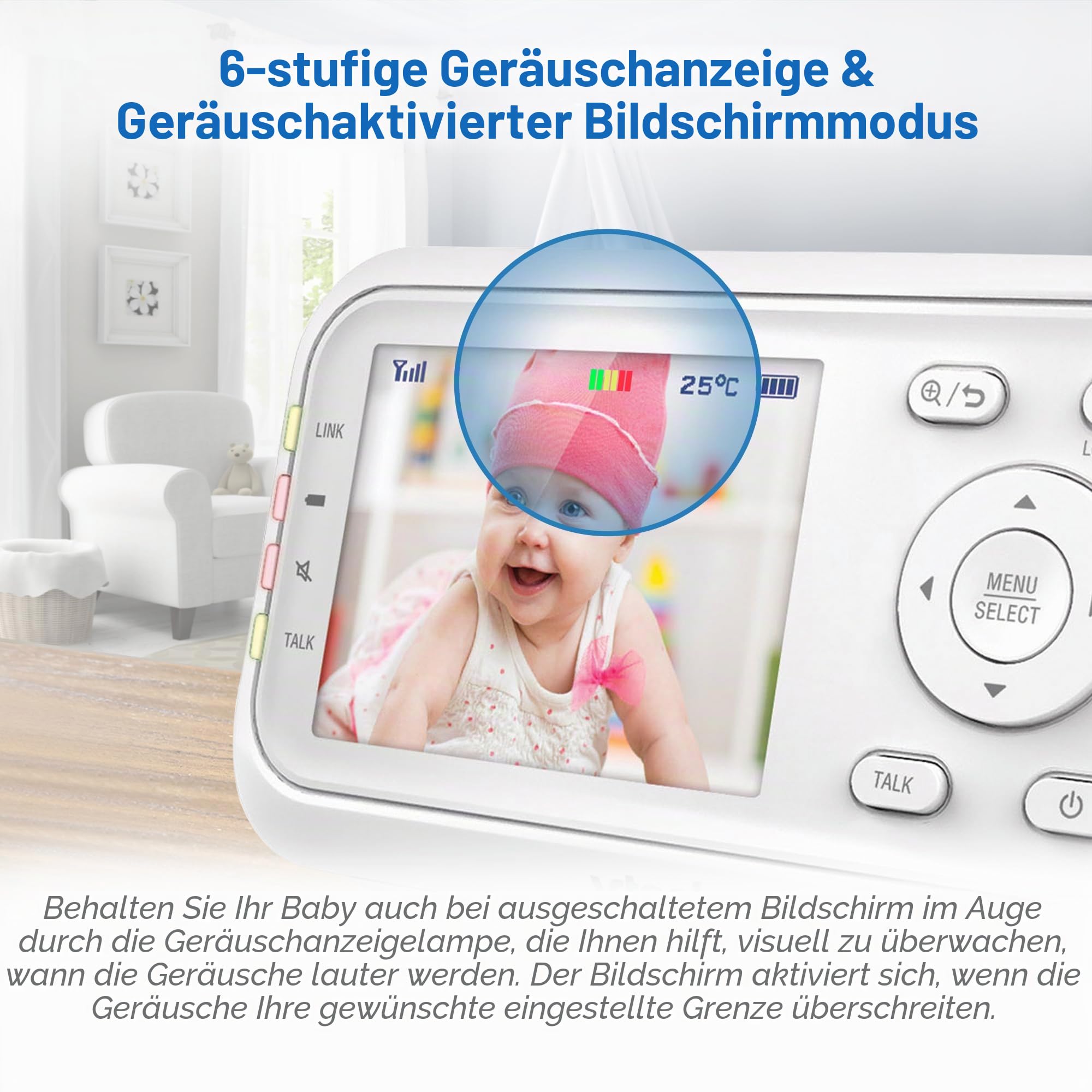 VTech VM3250 Video-Babyphone mit Kamera, 300 m Lange Reichweite, Babyphone mit 7,1 cm LCD-Bildschirm, bis zu 19 Stunden Video-Streaming, Nachtsicht, sichere Übertragung, Temperatursensor, beruhigende