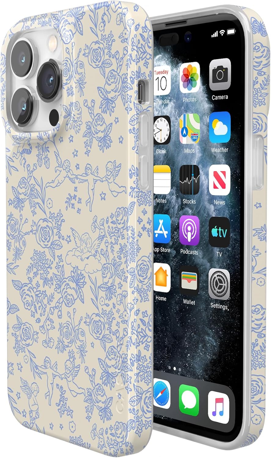 Casely iPhone 14 Pro Case | Cupid's Canvas | Periwinkle Floral | Compatible with MagSafe | Classic Ultra Slim Design