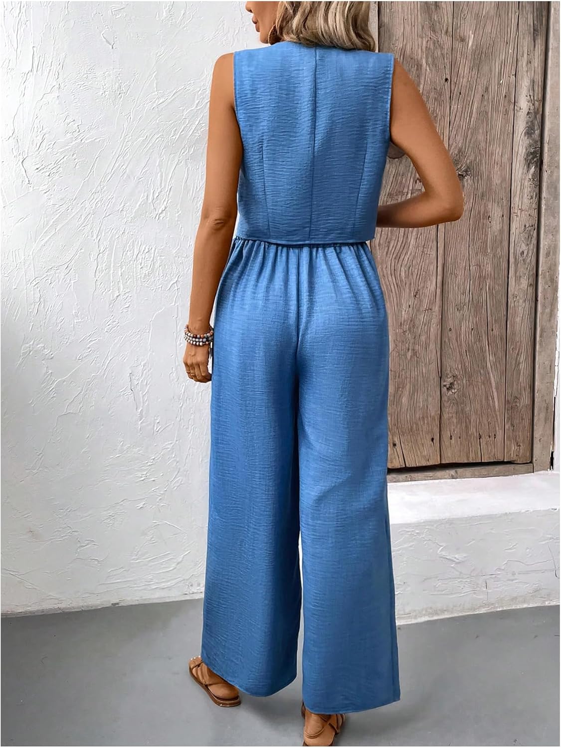 SweatyRocks Women's 2 Piece Outfits Sleeveless Blazer Vest and Wide Leg Suit Pants Business Sets - Image 2