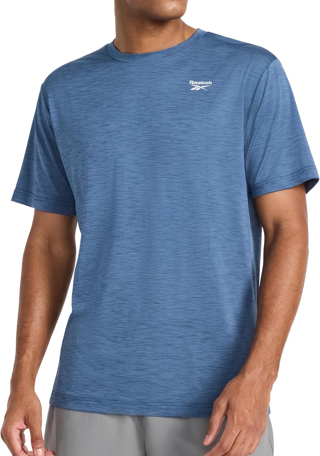 Reebok Mens Reflective Small Logo Crewneck T-Shirt, Standard Fit, Lightweight Cool Touch Jersey Fabric