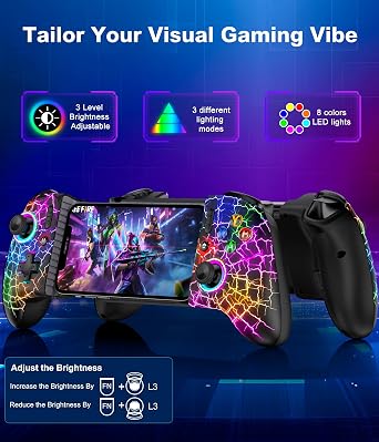 Glitzy X-SPider Wireless Mobile Gaming Controller for iPhone/Android,Phone Gaming Controller with Hall Effect Joysticks &Programmable iPhone Gamepad Support Xbox Game Pass/PlayStation/Steam Link