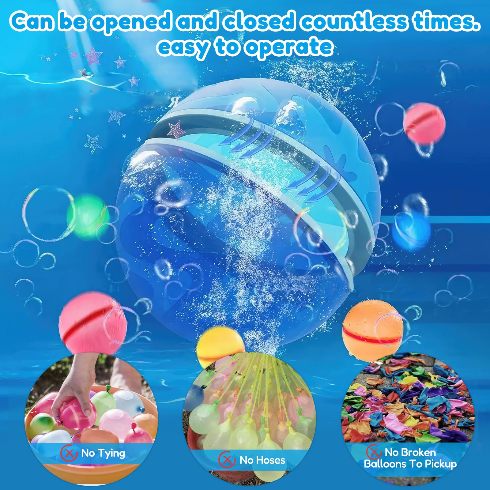Palloncini Acqua Riutilizzabili, 15PCS Gavettoni Riutilizzabili, Facile da Riempire e Autosigillante, Bombe da Acqua Palloncini per Bambini Adulti, per Estivi Spiaggia, Piscina e Giardino