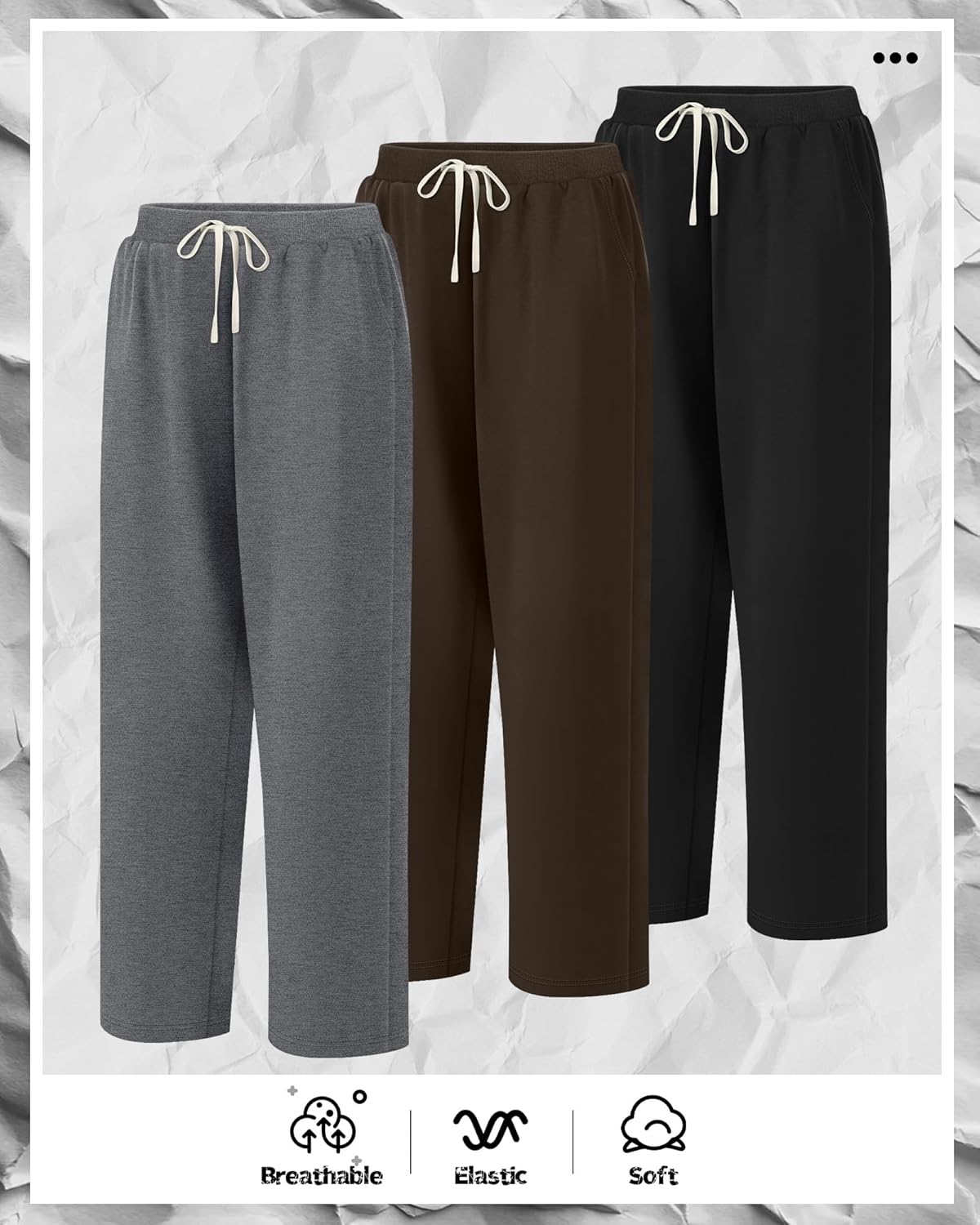 3 Pack Big and Tall Men's Sweatpants Open Bottom Athletic Pants Drawstring Elastic Waist with Pockets