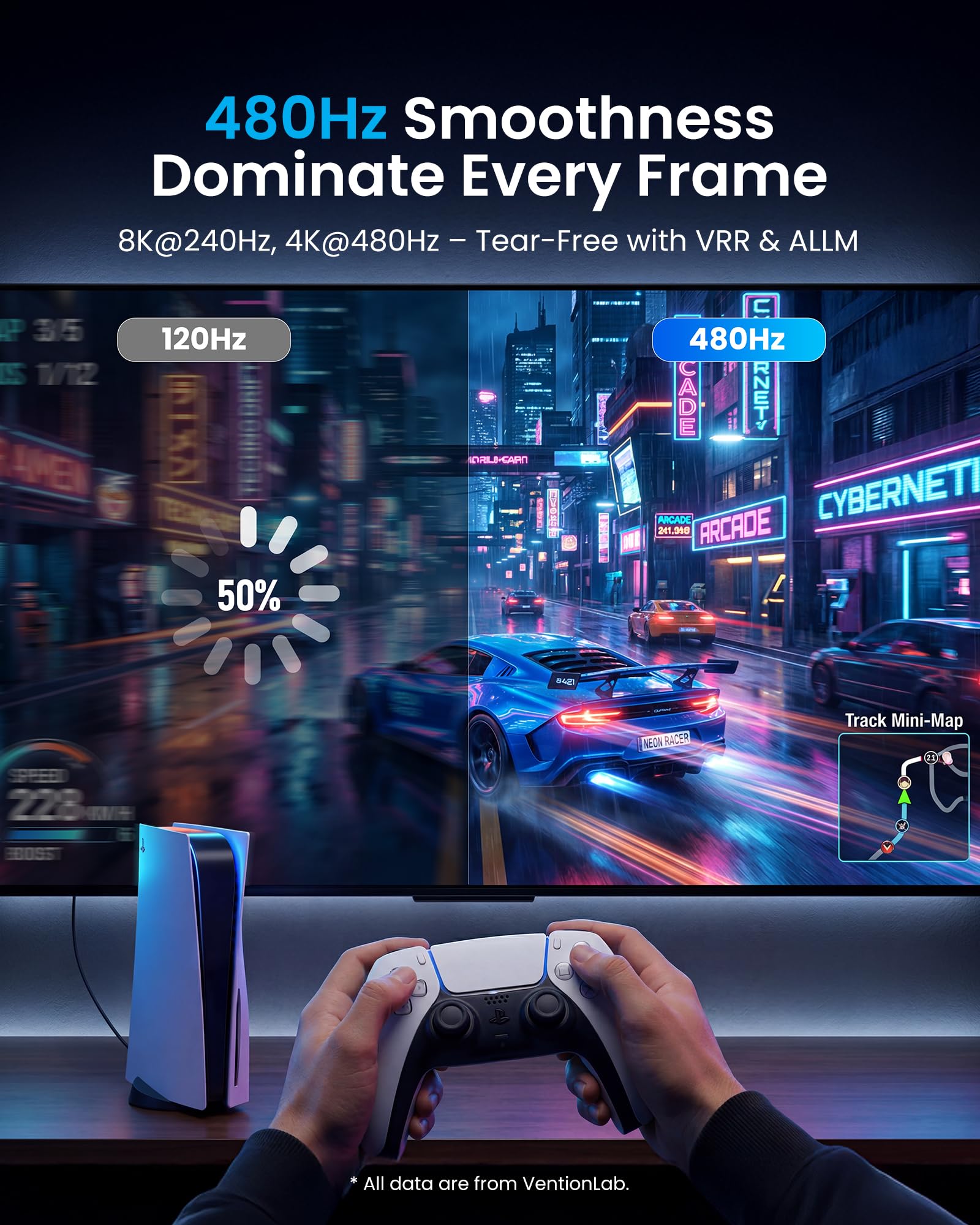 VENTION Kabel HDMI 2.2, 3 m, 96 Gbps, Ultra High Speed 16K, Ultra96 HDMI do soundbara eARC, 8K 120 Hz 4K 240 Hz, do PS5 Xbox, kart graficznych TV monitora