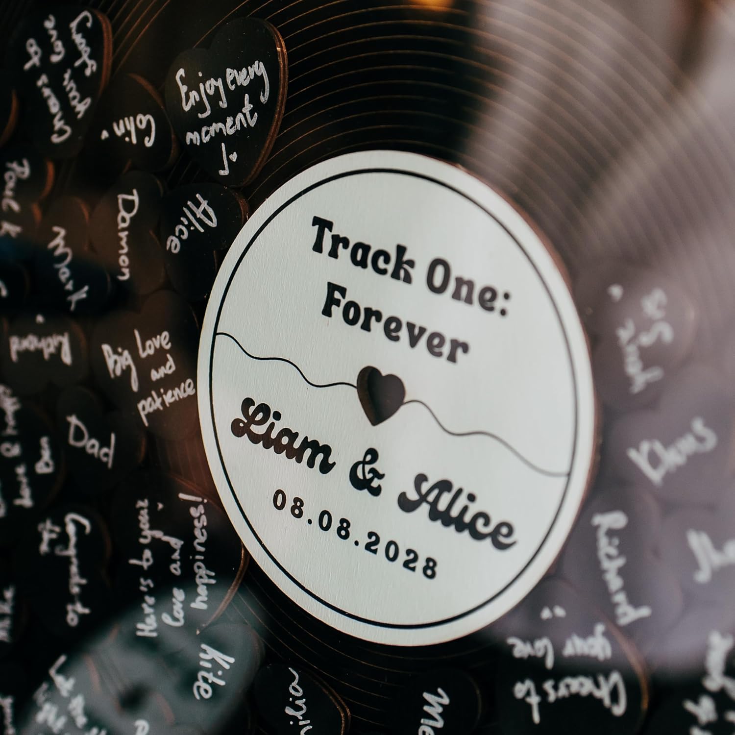 Personalized Vinyl Record Wedding Guest Book Alternative – Black Wood Sign with Custom Names and Date – Alternative Wedding Reception Decor - Fall Wedding Guestbook Reception