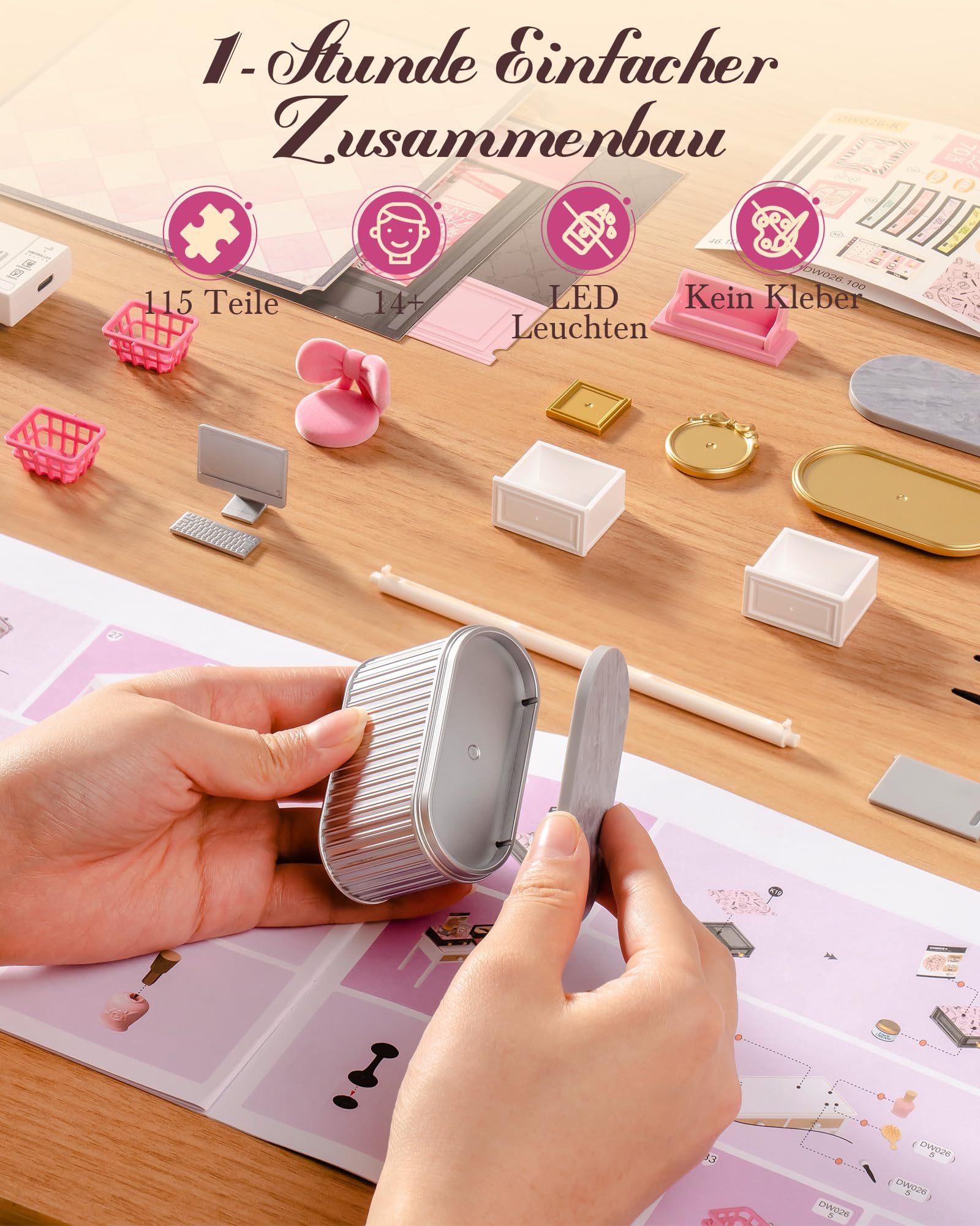 Rolife Super Creator DIY Miniature House Miniatur Haus Bausatz Selber Bauen Deko für Schreibtisch Bücherregal Modellbausatz Diorama Modellbau Bastelset (Pink Beauty Secret)