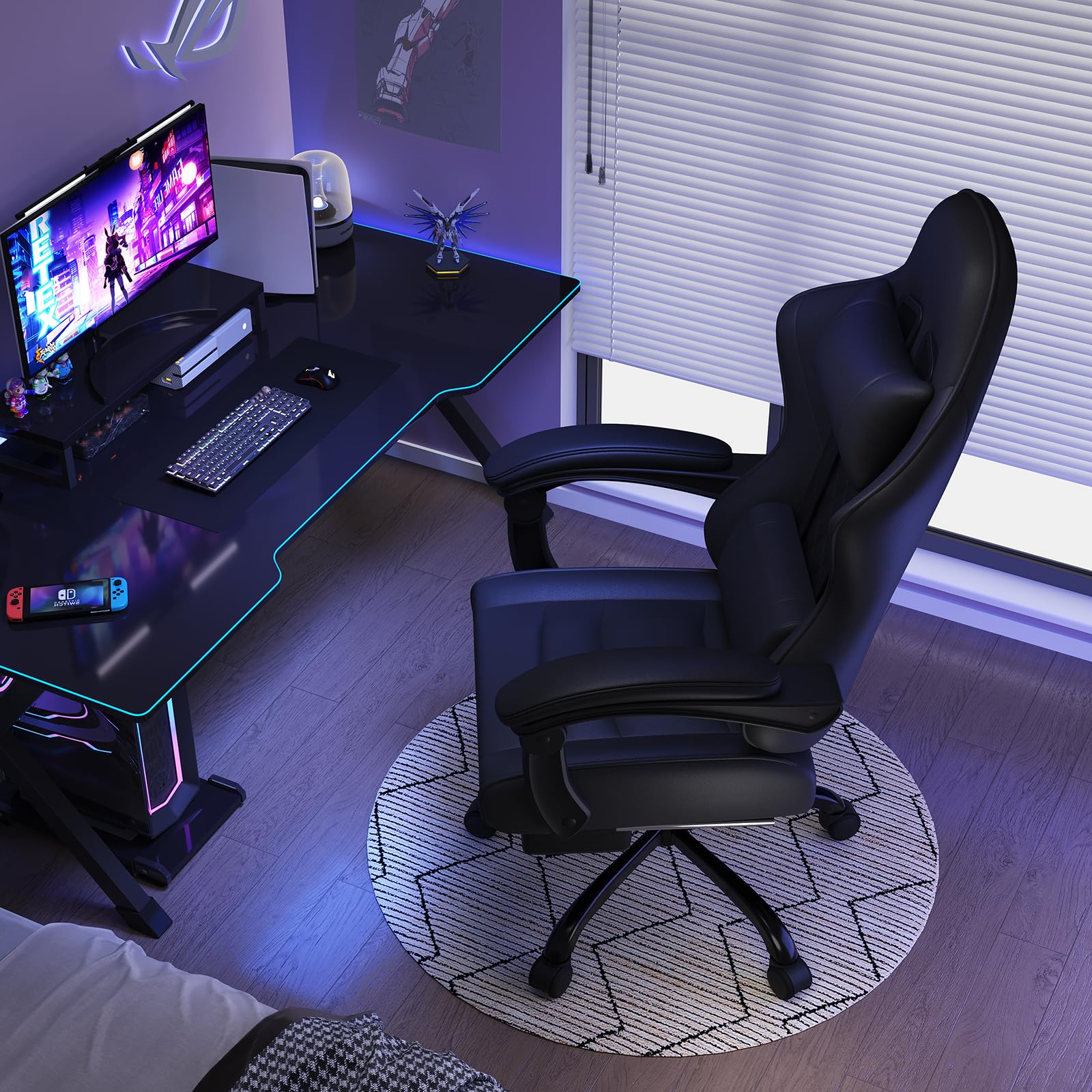 JUMMICO Chaise Gaming Ergonomique, Chaise de Bureau avec Fonction Massage, Fauteuil Gaming avec Repose-Pieds, 150 kg, Noir