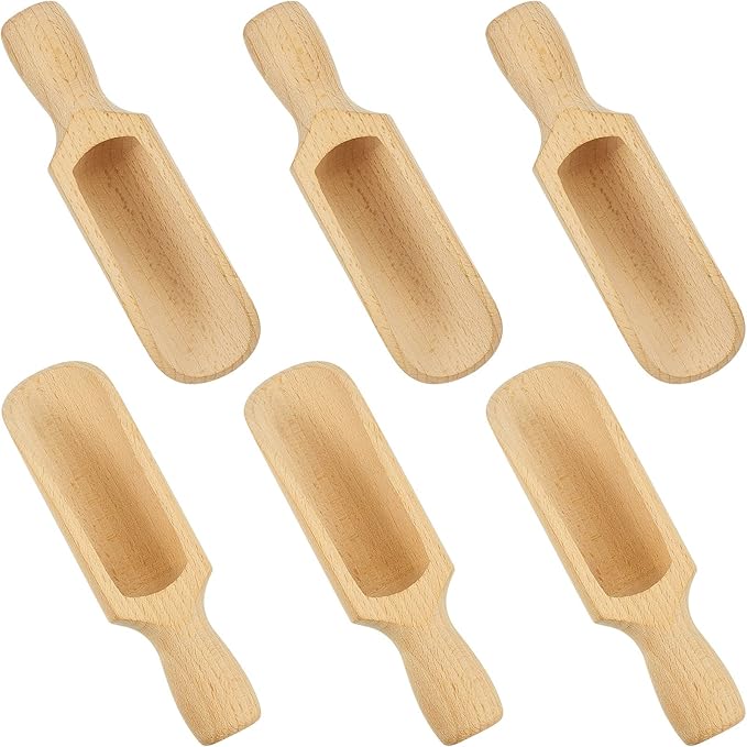 6 Pieces Wooden Scoop 5.5 Inches Beech Wood Scoop with Handle Large Bath Container