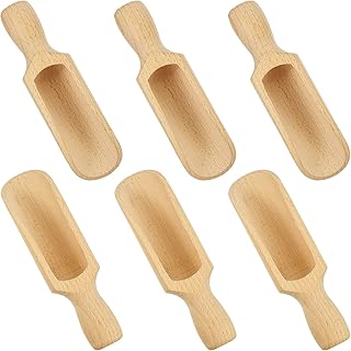6 Pcs Wooden Scoop 5.5 Inches Beech Wood With Handle - Multipurpose Bath Container for Flour, Tea, Coffee, Seasoning, Cereal, Pepper and More