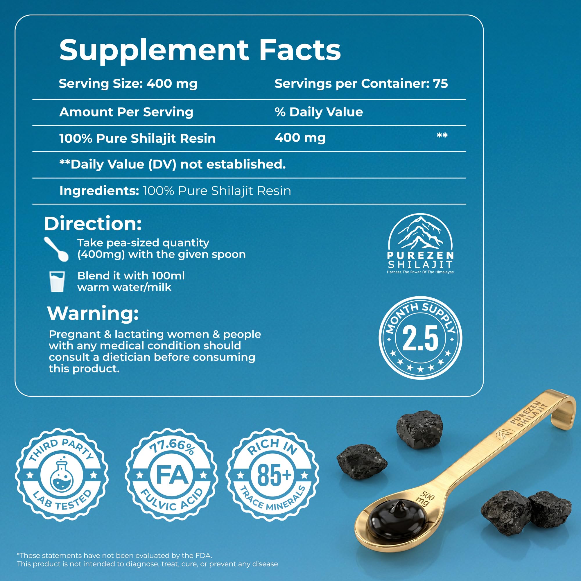 Pure Himalayan Organic Shilajit Resin, Gold Grade, 30g – 75%+ Fulvic Acid, 85+ Trace Minerals, 75 Servings – Natural Energy, Stamina & Muscle Support for Men & Women – with Lab Test Report. — Amazon image 5