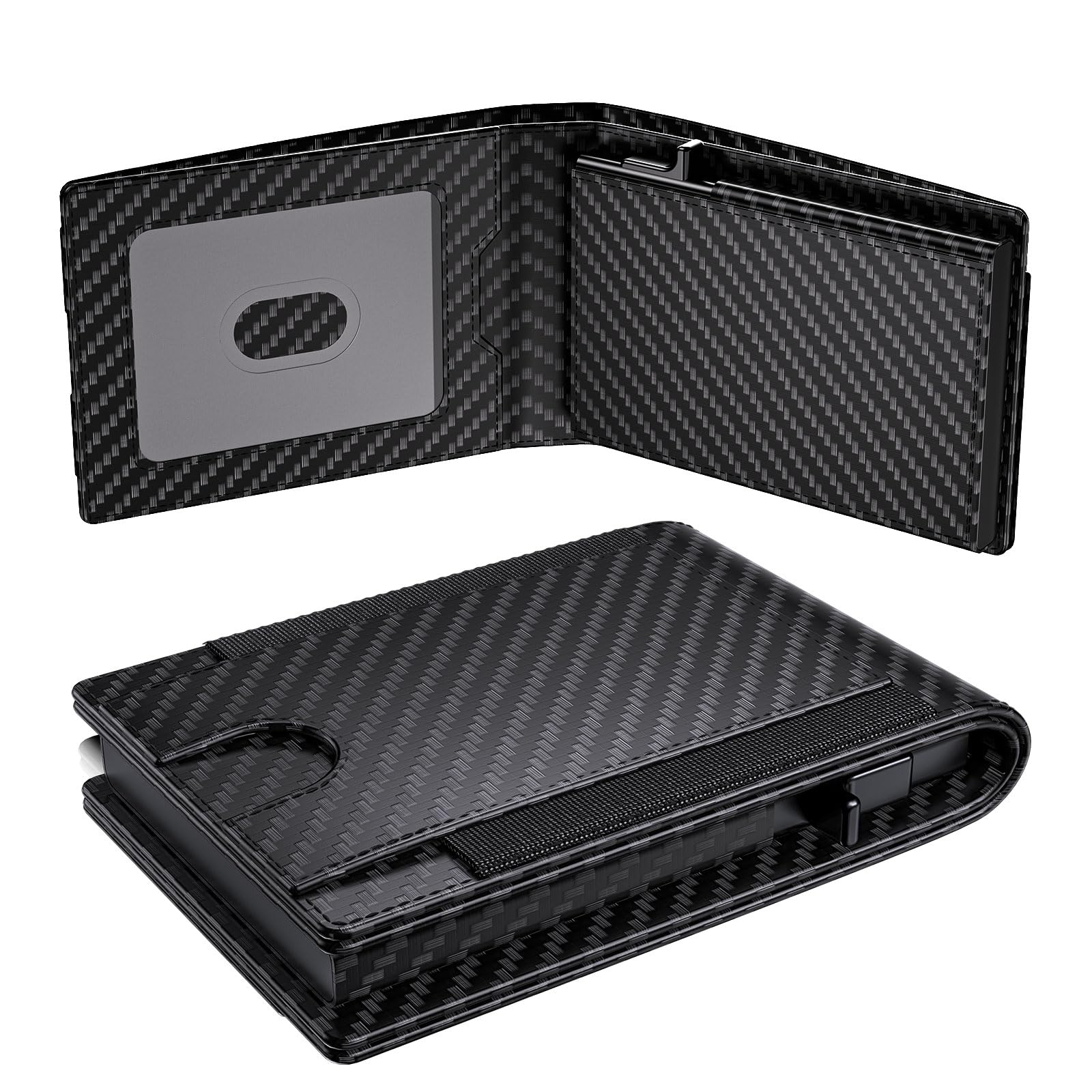 doeboe Wallet, Men's Wallet, Smart Wallet for Men,Pop up Wallet, Minimalist, Bifold, Slim, Leather Wallet, Card Holder, RFID Blocking Wallet,Present, Wallet Gifts for Men Dad (Carbon Fiber)