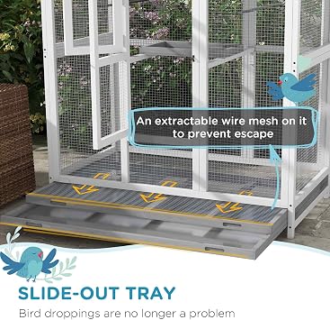 PawHut 64.5 Wooden Bird Cage Aviary, Flight Cage with 4 Perches, Nest and Slide-Out Tray for Indoor/Outdoor, Gray